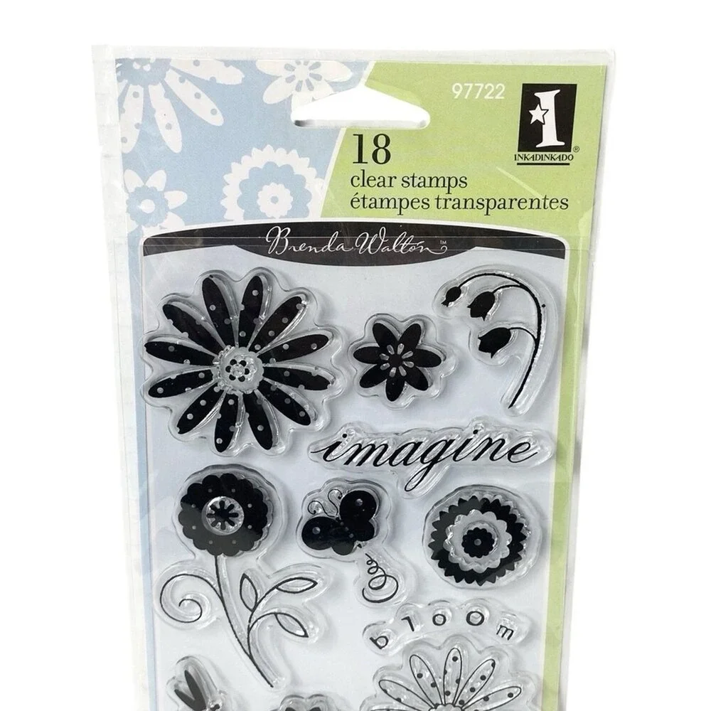 Inkadinkado Brenda Walton Clear Stamps 18pc Garden Words Floral Butterfly